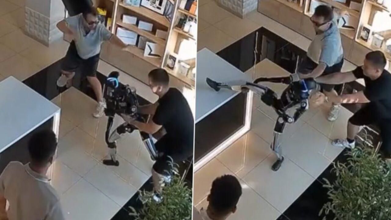 Robotu itti, karşılığında tekme ve yumruk yedi: Görüntüler gündem oldu