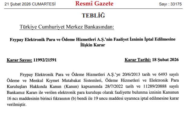 Resmi Gazete'de yayımlandı: 3 elektronik para kuruluşunun faaliyetleri iptal edildi - Resim : 1