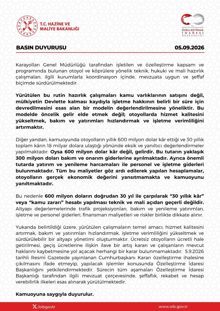 Özelleştirme İdaresi'nden köprü ve otoyol açıklaması: 600 milyon dolar kâr değil, gelirdir - Resim : 1