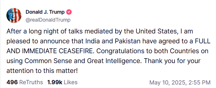 Trump duyurdu: Hindistan ve Pakistan arasında ateşkese varıldı - Resim : 1