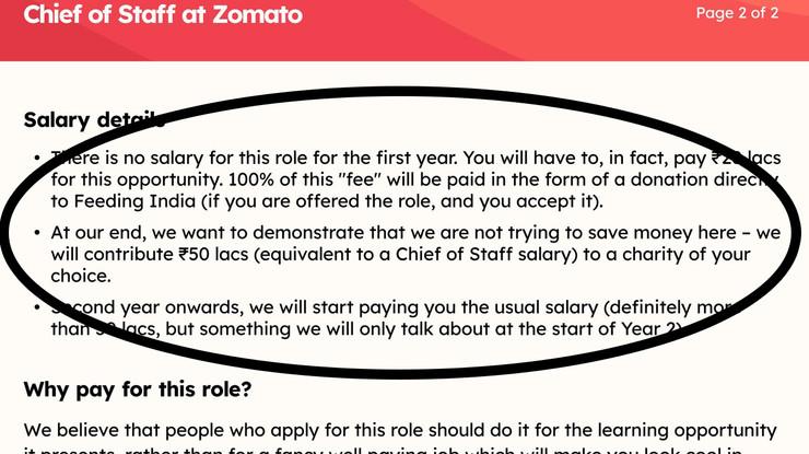 Zomato iş ilanı açtı: Kabul edilen aday maaş almayacak, Zomato'ya da 23 bin dolar ödeyecek