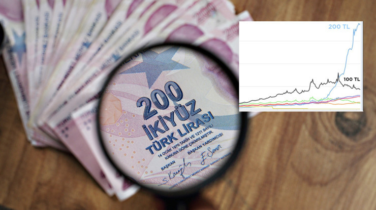 Tedavüldeki 200 TL'lerin oranı 2.5 yılda yüzde 30'dan yüzde 60'a çıktı