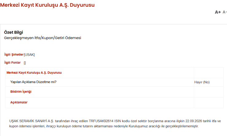 Uşak Seramik'te tahvil ödemesi gerçekleşmedi - Resim : 1
