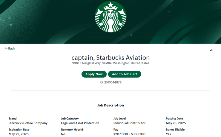 Starbucks özel jet filosu için pilot arıyor: Maaş 360 bin dolara kadara çıkıyor, 5 bin saatlik uçuş deneyimi şart - Resim : 1