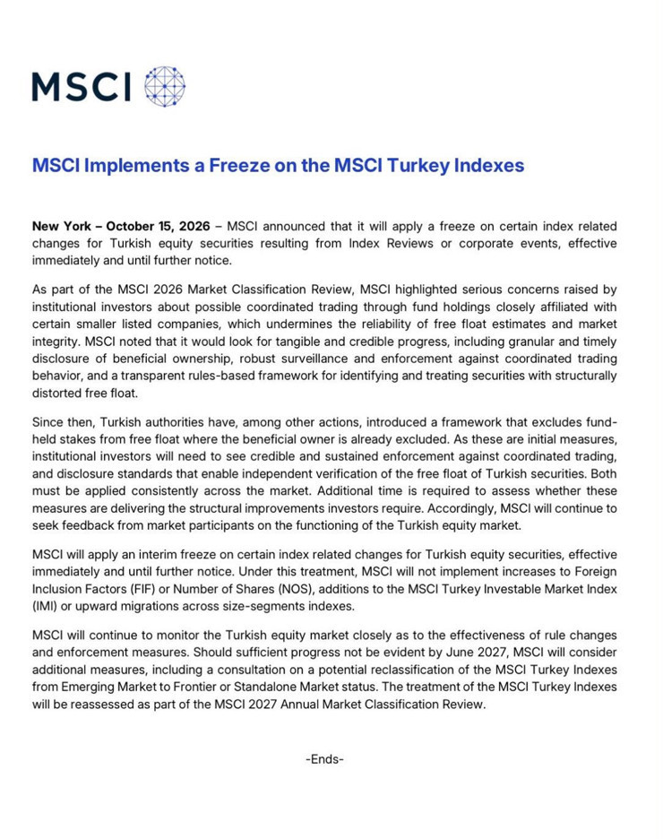 MSCI'dan T&uuml;rkiye kararı: Hisse endekslerinde değişiklikler donduruldu - Resim : 4